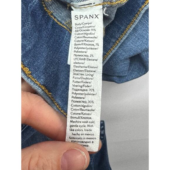 Spanx Women's Flare Leg Pull On Stretch Blue Denim Jeans - Size S (28x32.5) - Picture 4 of 5